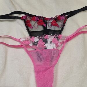 PINK Victoria's Secret Lace Thong Set - Pink and Black